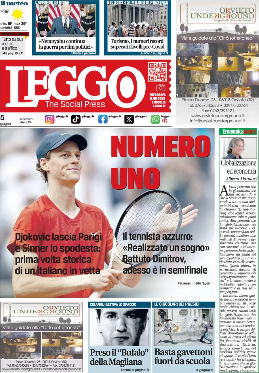 anteprima della prima pagina di leggo-roma del 05/06/2024