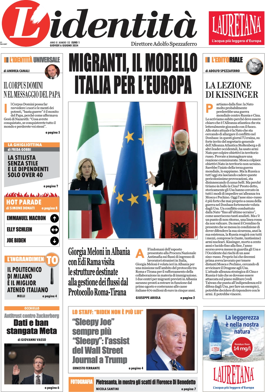 anteprima della prima pagina di lidentit del 05/06/2024