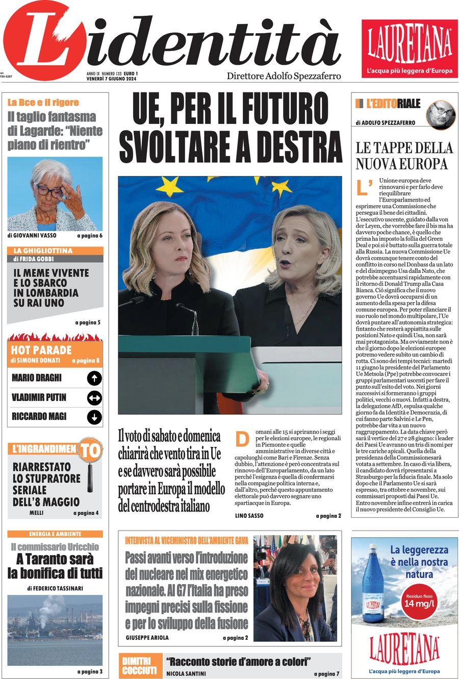 anteprima della prima pagina di lidentit del 06/06/2024