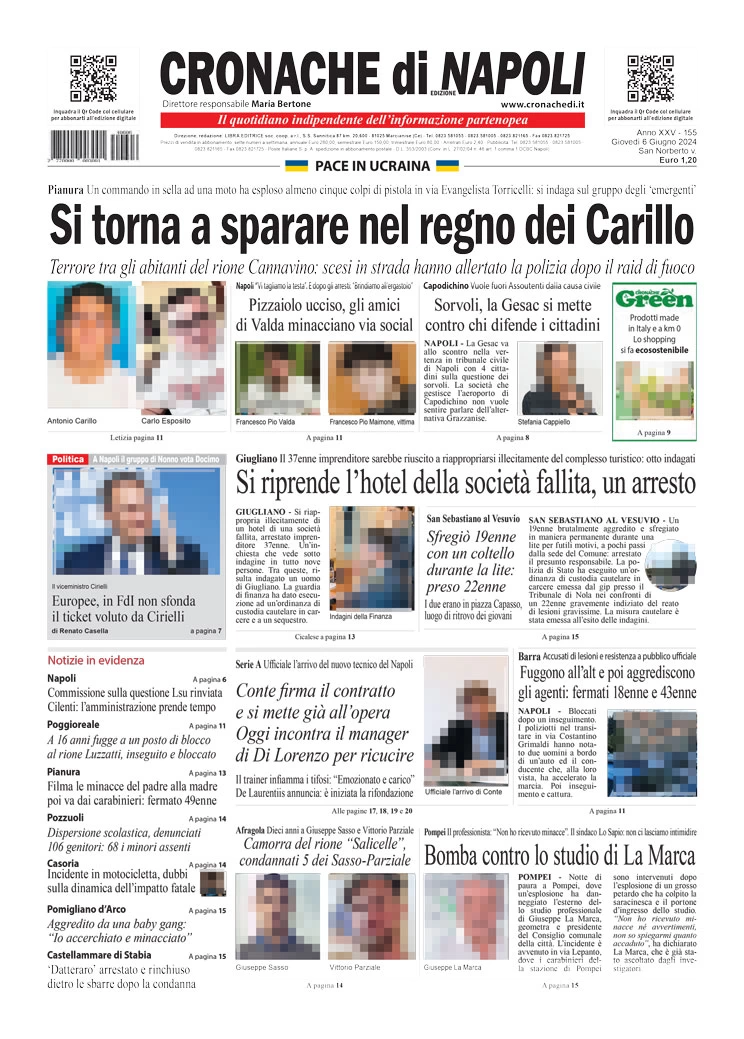 anteprima della prima pagina di cronache-di-napoli del 06/06/2024