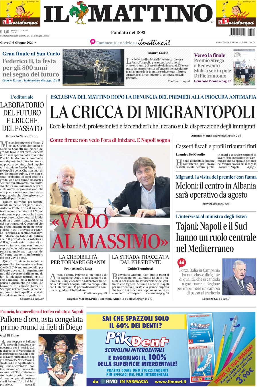 anteprima della prima pagina di il-mattino del 06/06/2024