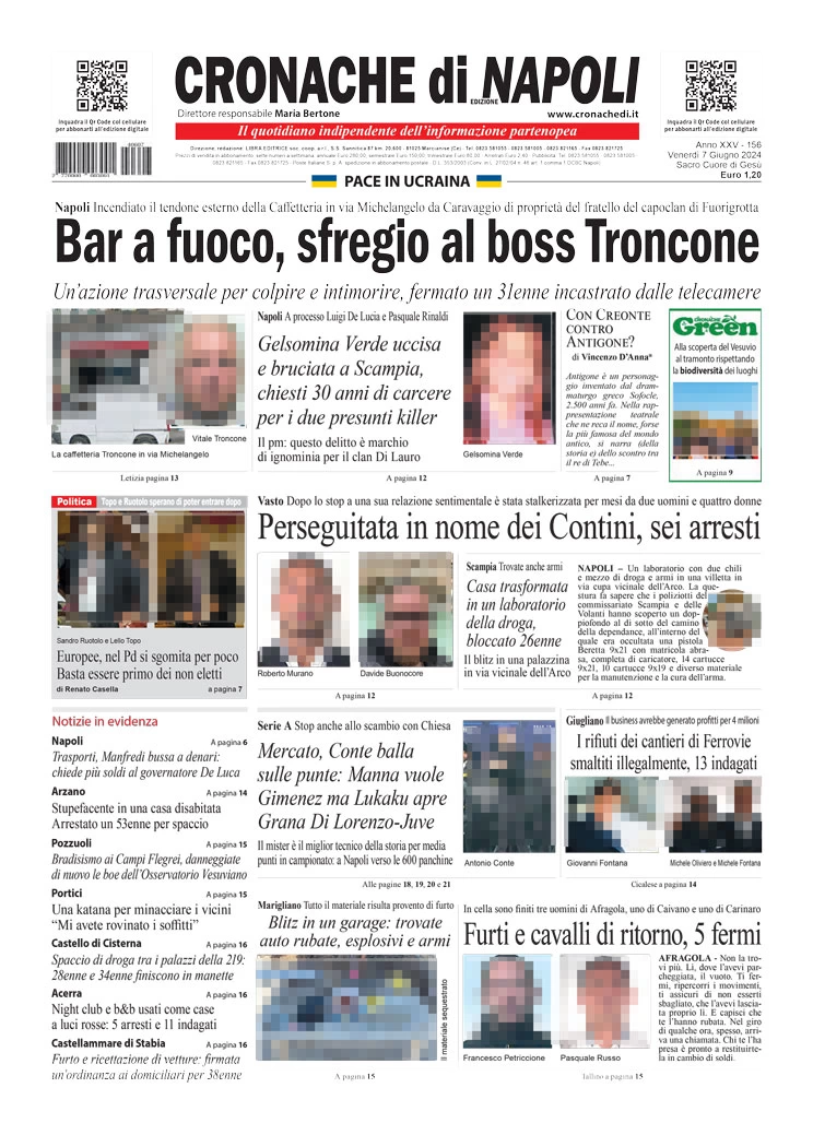 anteprima della prima pagina di cronache-di-napoli del 07/06/2024