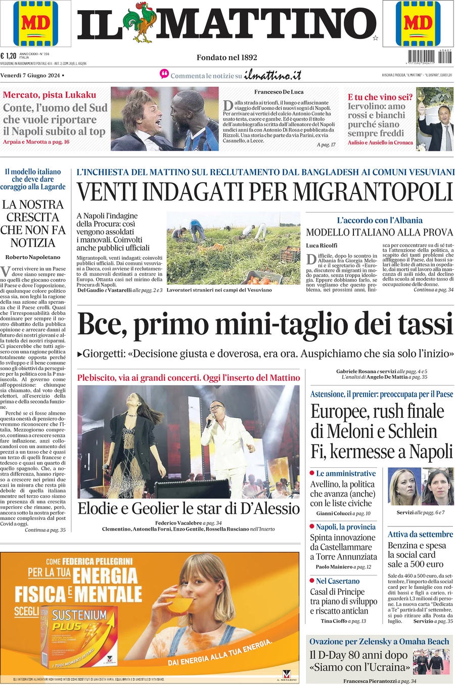 anteprima della prima pagina di il-mattino del 07/06/2024