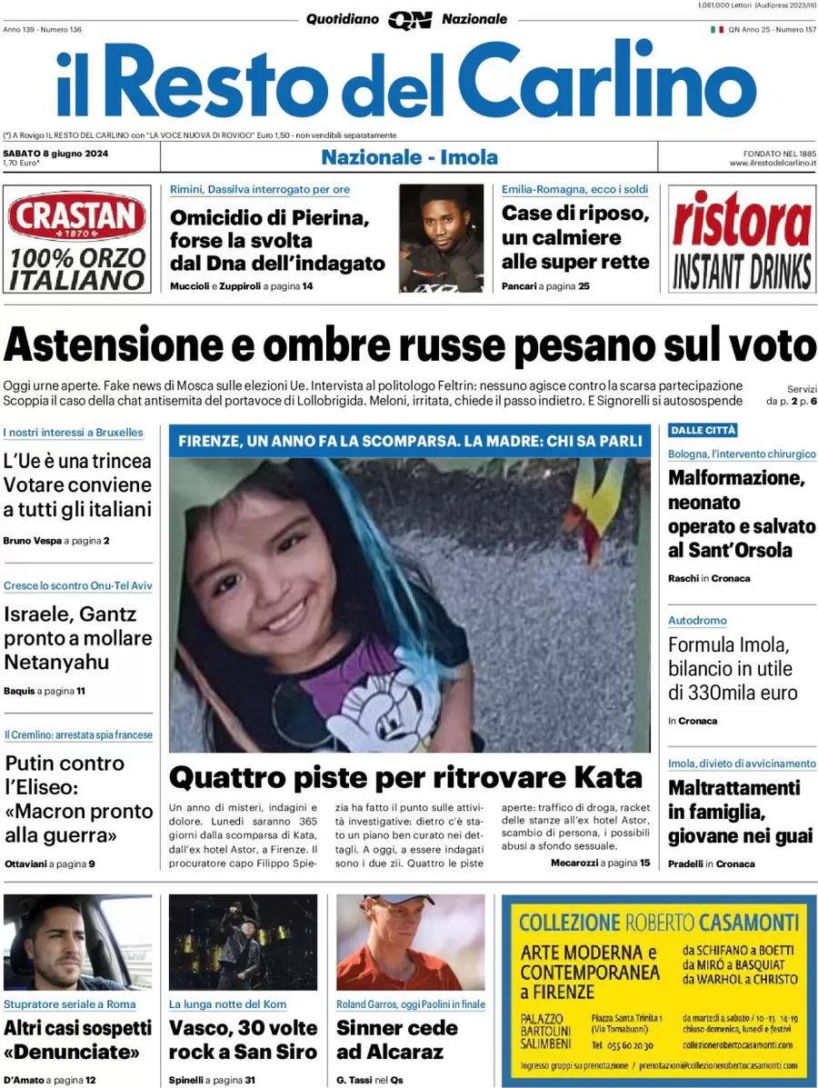 anteprima della prima pagina di il-resto-del-carlino del 08/06/2024