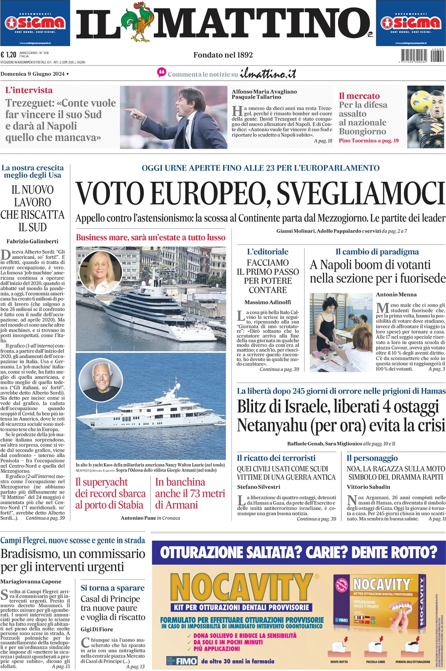 anteprima della prima pagina di il-mattino del 09/06/2024