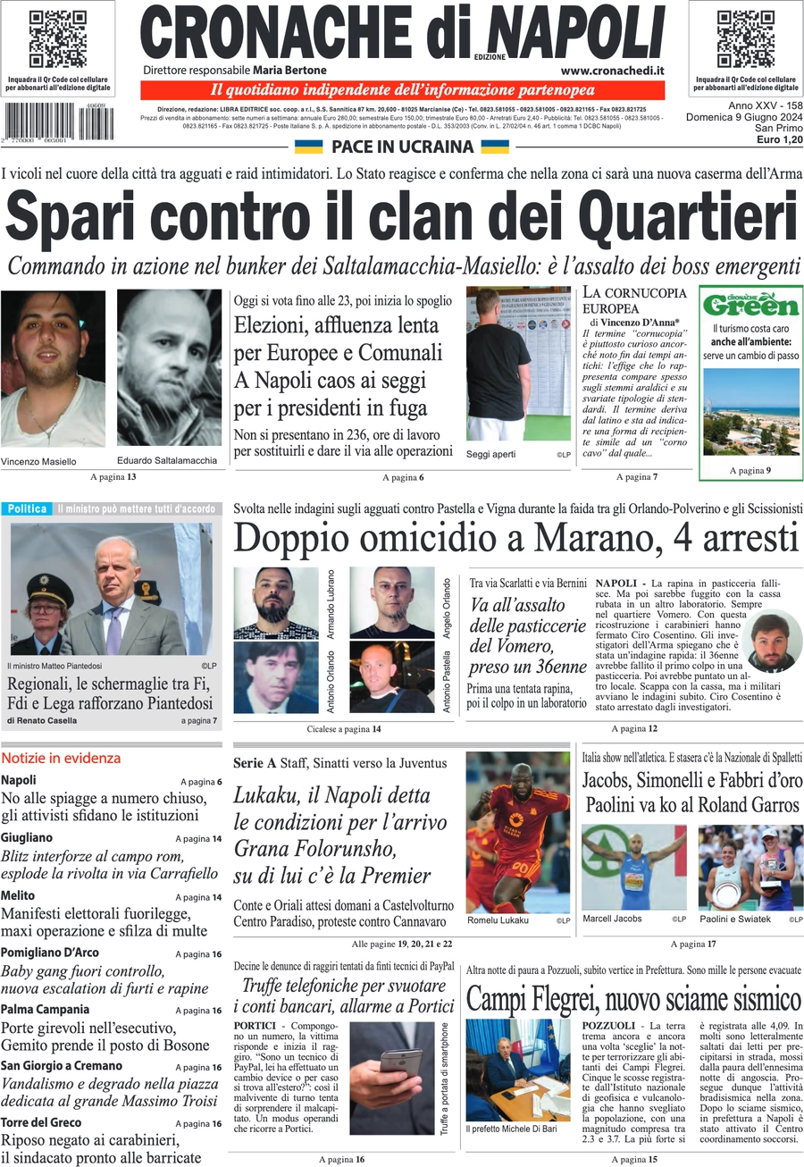 anteprima della prima pagina di cronache-di-napoli del 09/06/2024