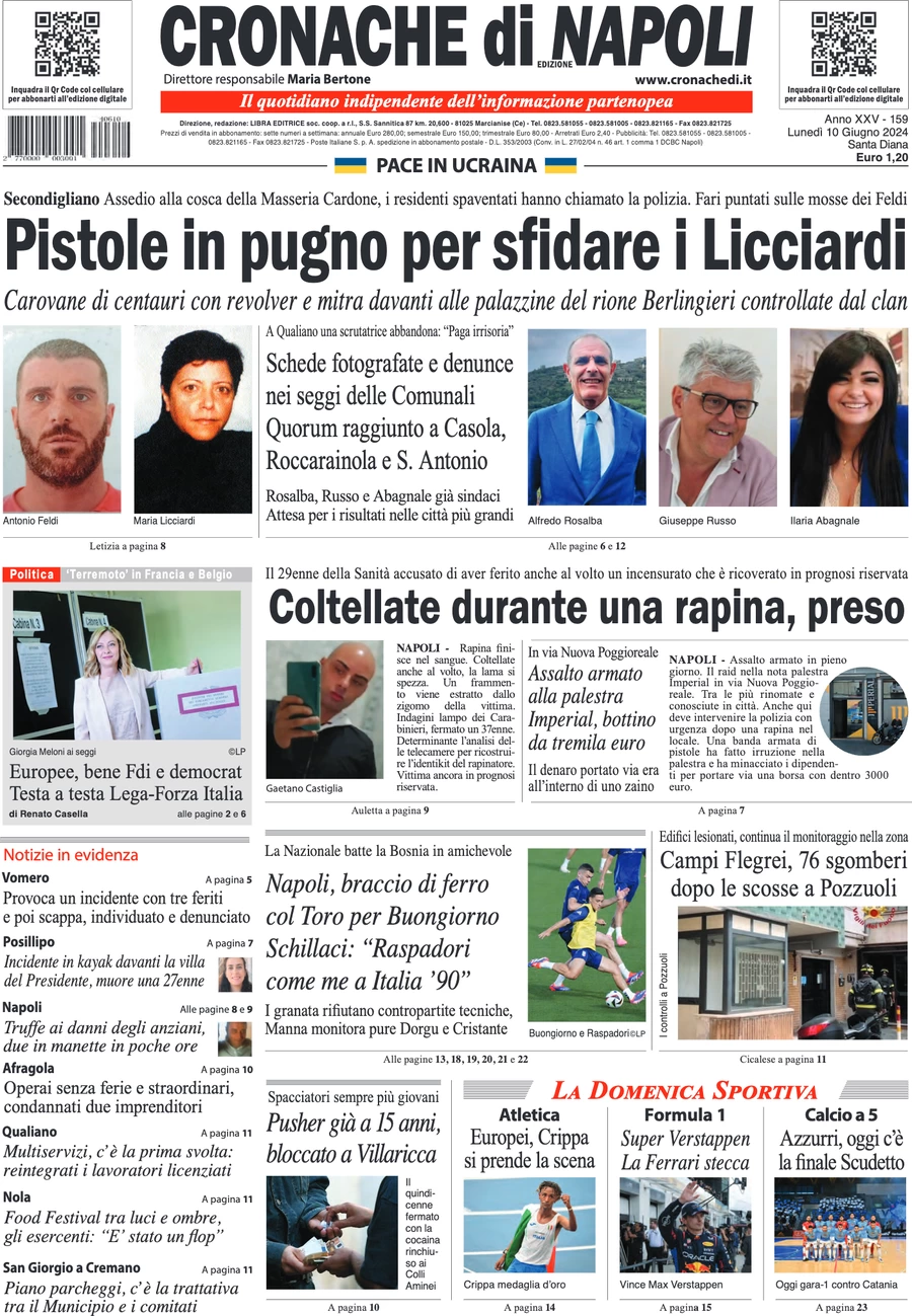 anteprima della prima pagina di cronache-di-napoli del 10/06/2024