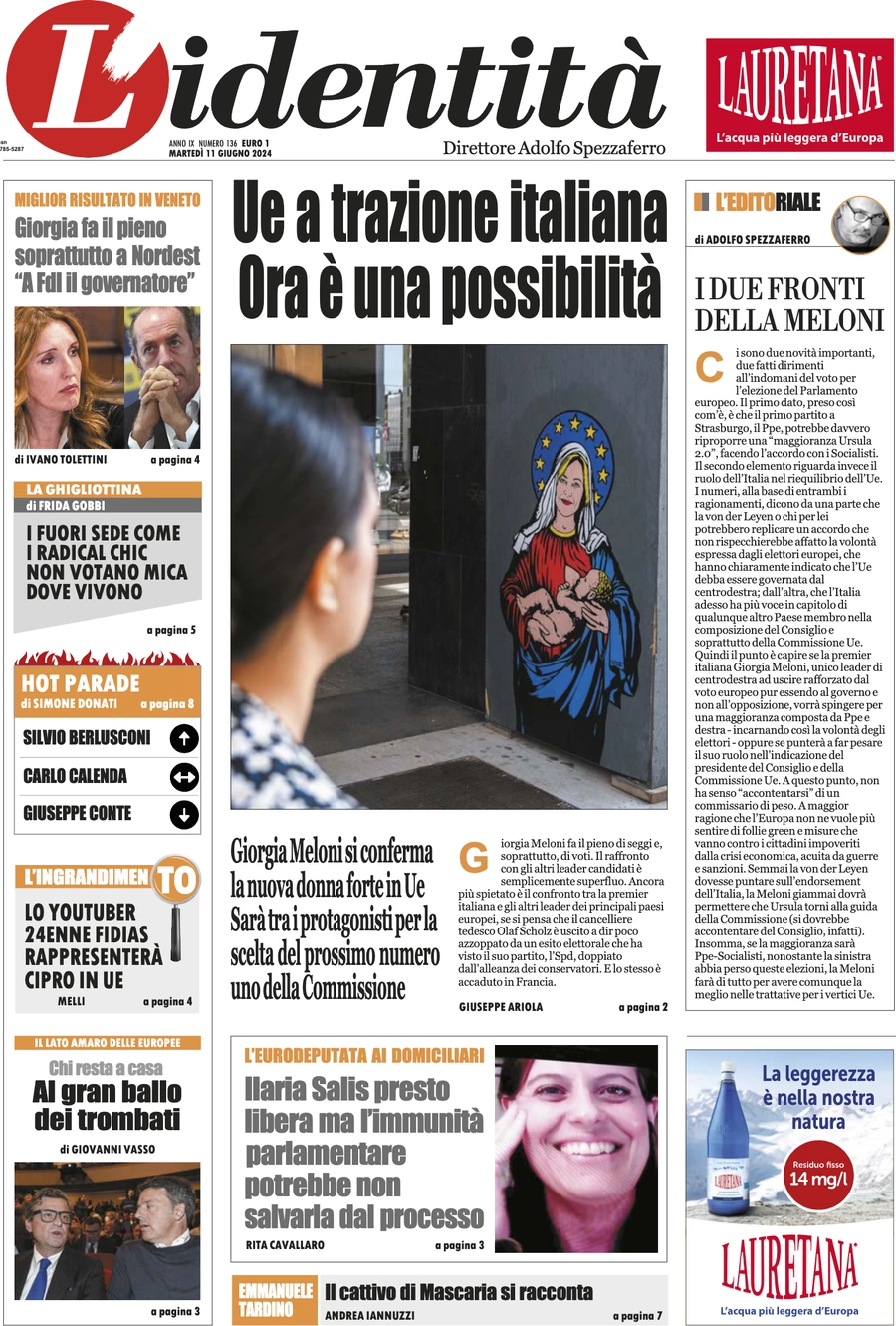 anteprima della prima pagina di lidentit del 10/06/2024