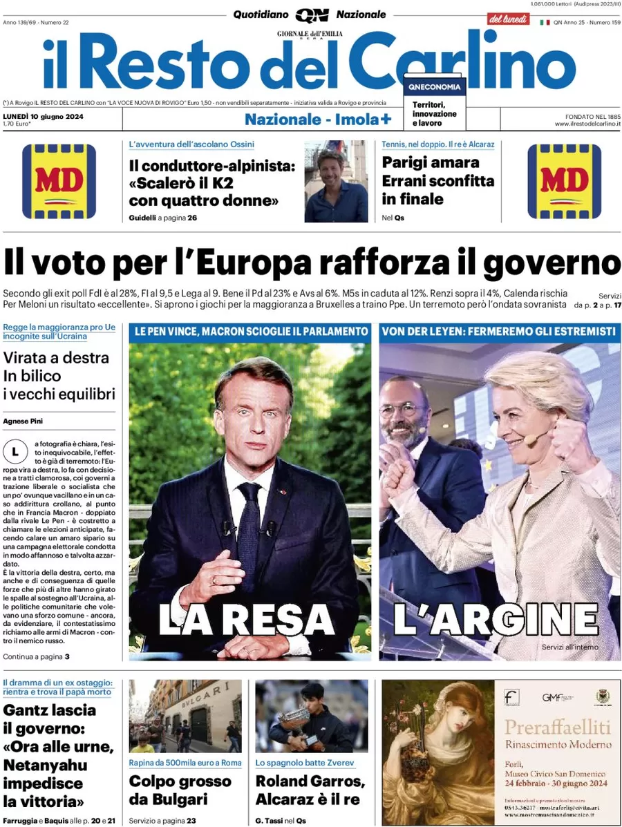 anteprima della prima pagina di il-resto-del-carlino del 10/06/2024