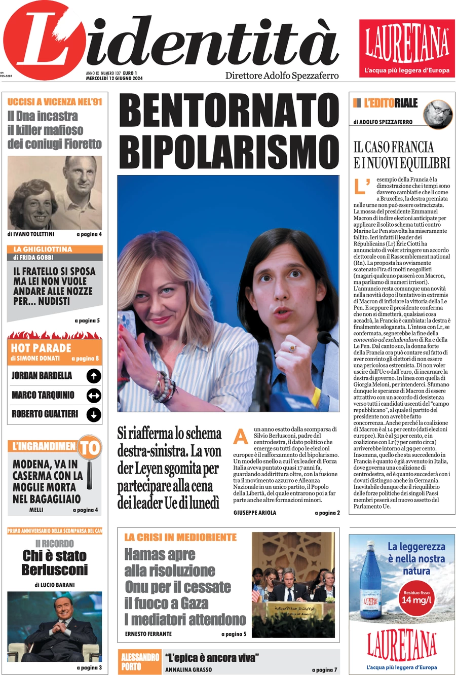 anteprima della prima pagina di lidentit del 11/06/2024
