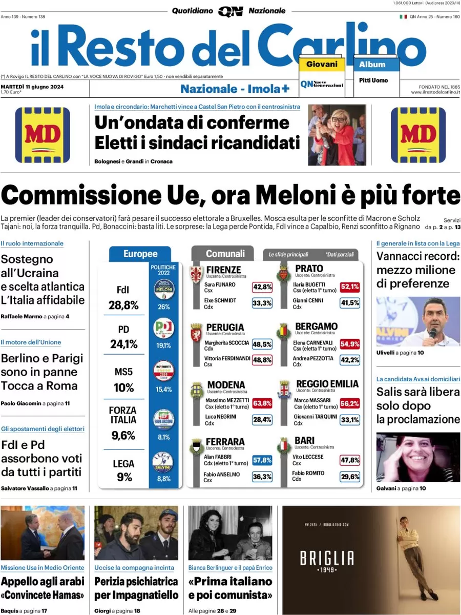 anteprima della prima pagina di il-resto-del-carlino del 11/06/2024