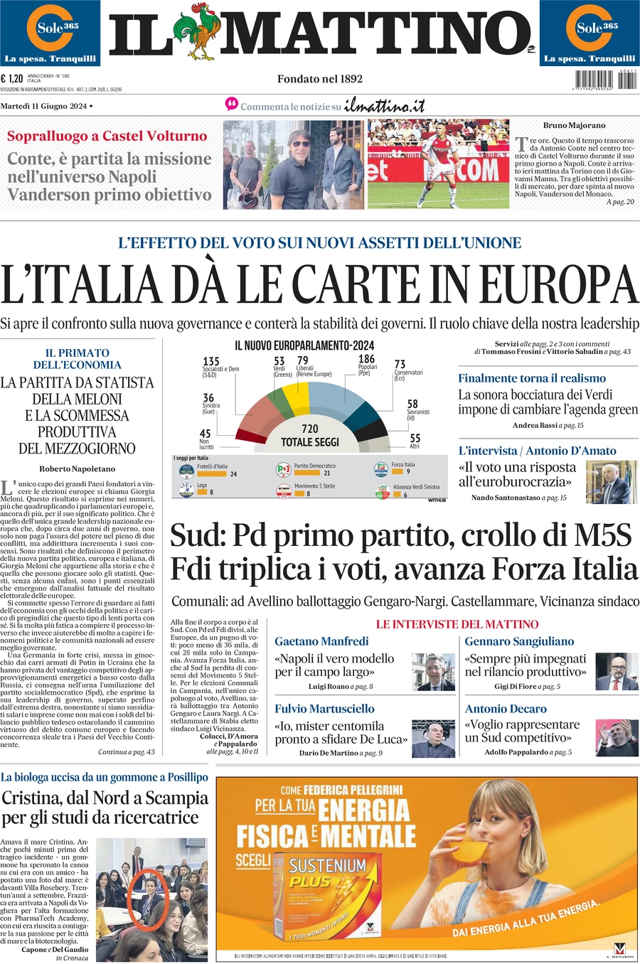 anteprima della prima pagina di il-mattino del 11/06/2024