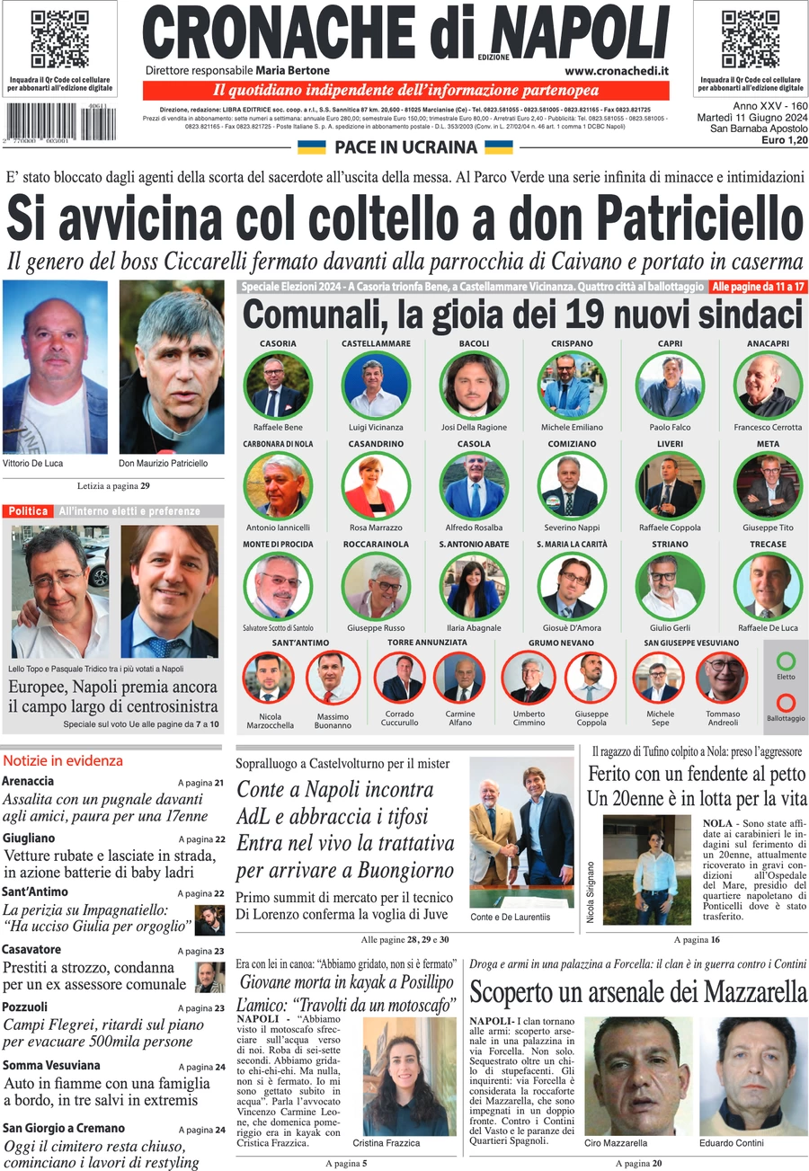 anteprima della prima pagina di cronache-di-napoli del 11/06/2024