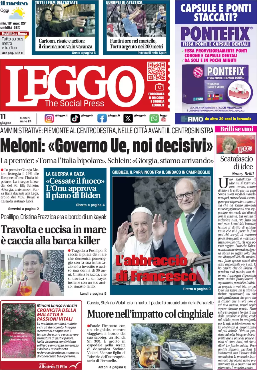 anteprima della prima pagina di leggo-roma del 11/06/2024