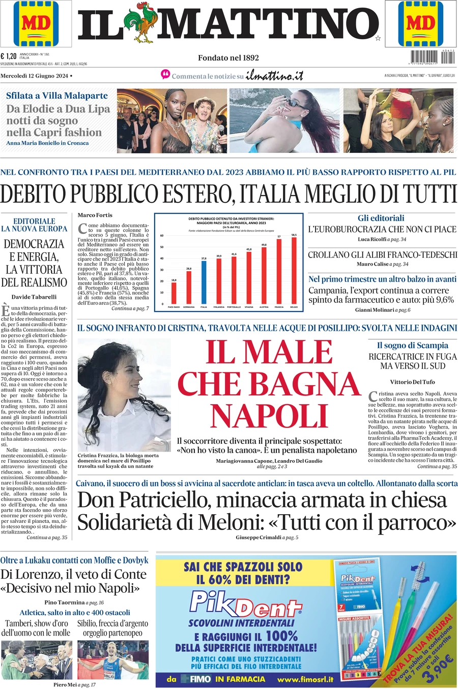 anteprima della prima pagina di il-mattino del 12/06/2024