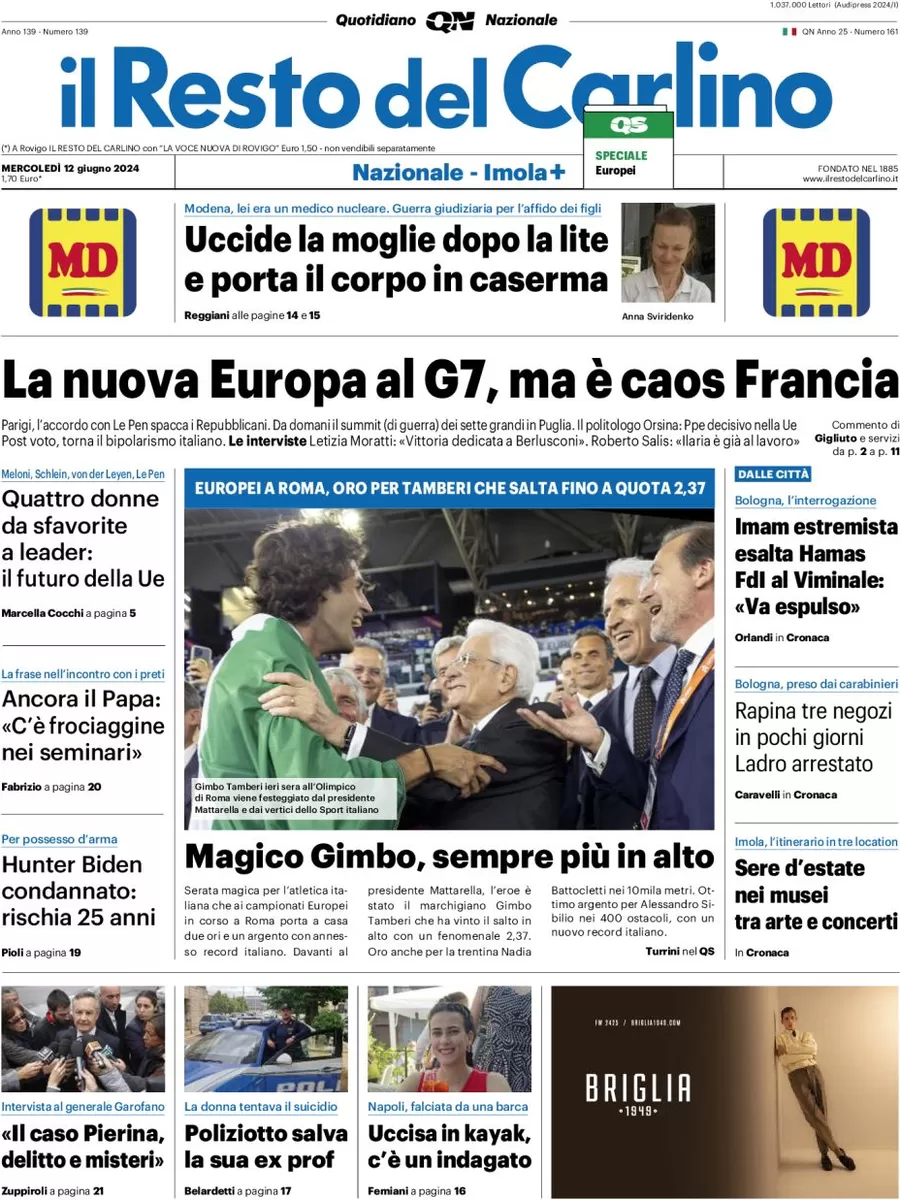 anteprima della prima pagina di il-resto-del-carlino del 12/06/2024