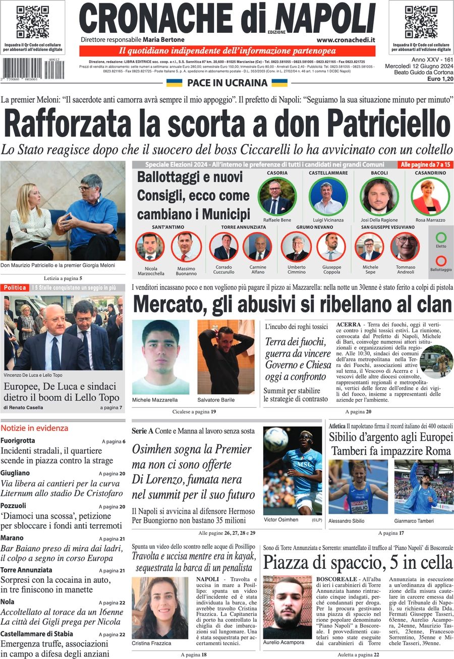 anteprima della prima pagina di cronache-di-napoli del 12/06/2024