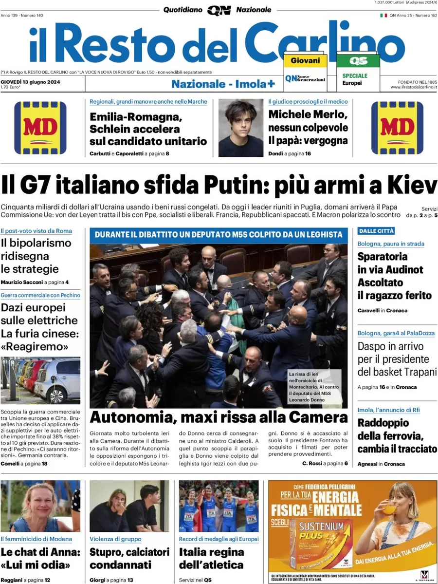 anteprima della prima pagina di il-resto-del-carlino del 13/06/2024