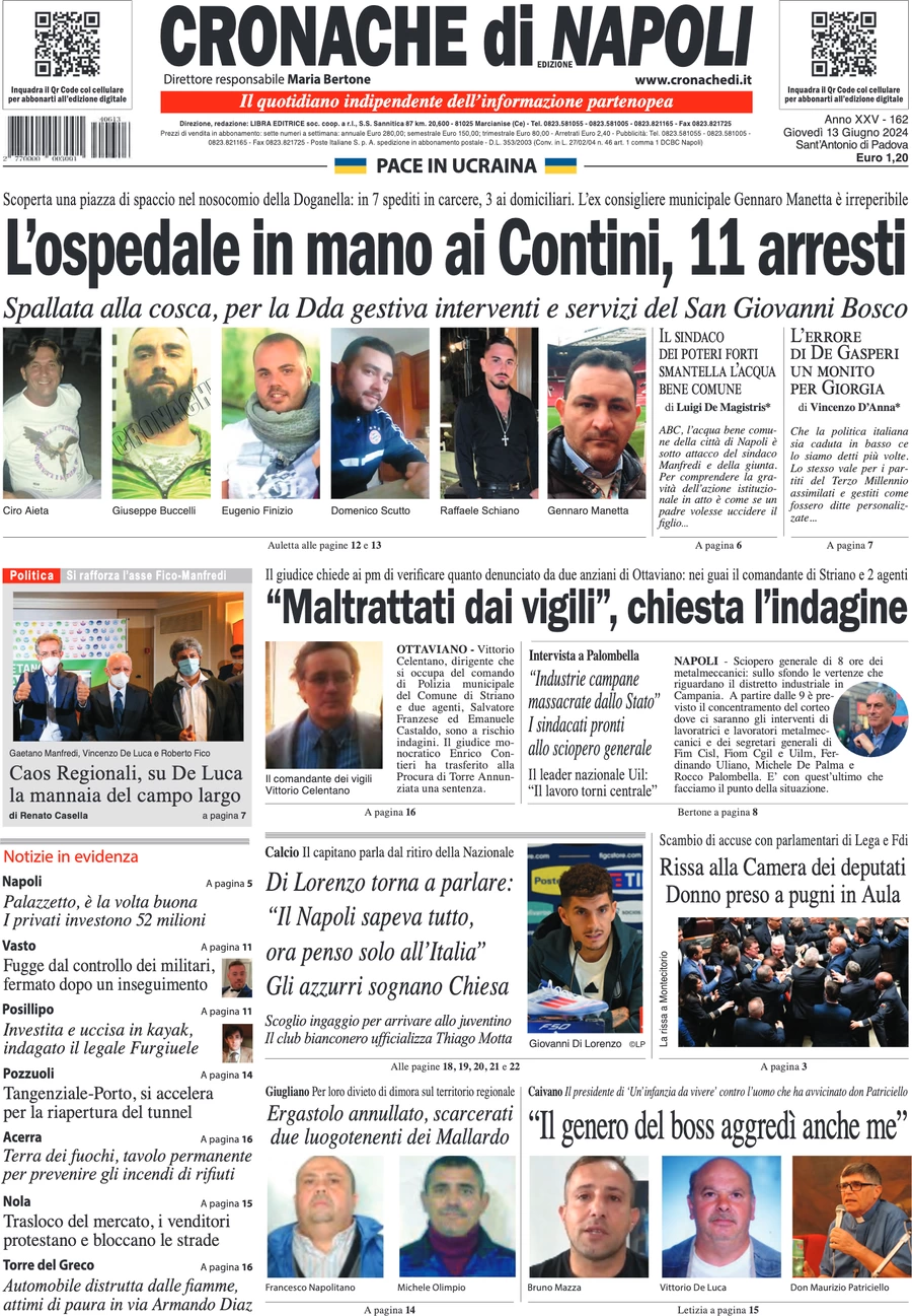 anteprima della prima pagina di cronache-di-napoli del 13/06/2024