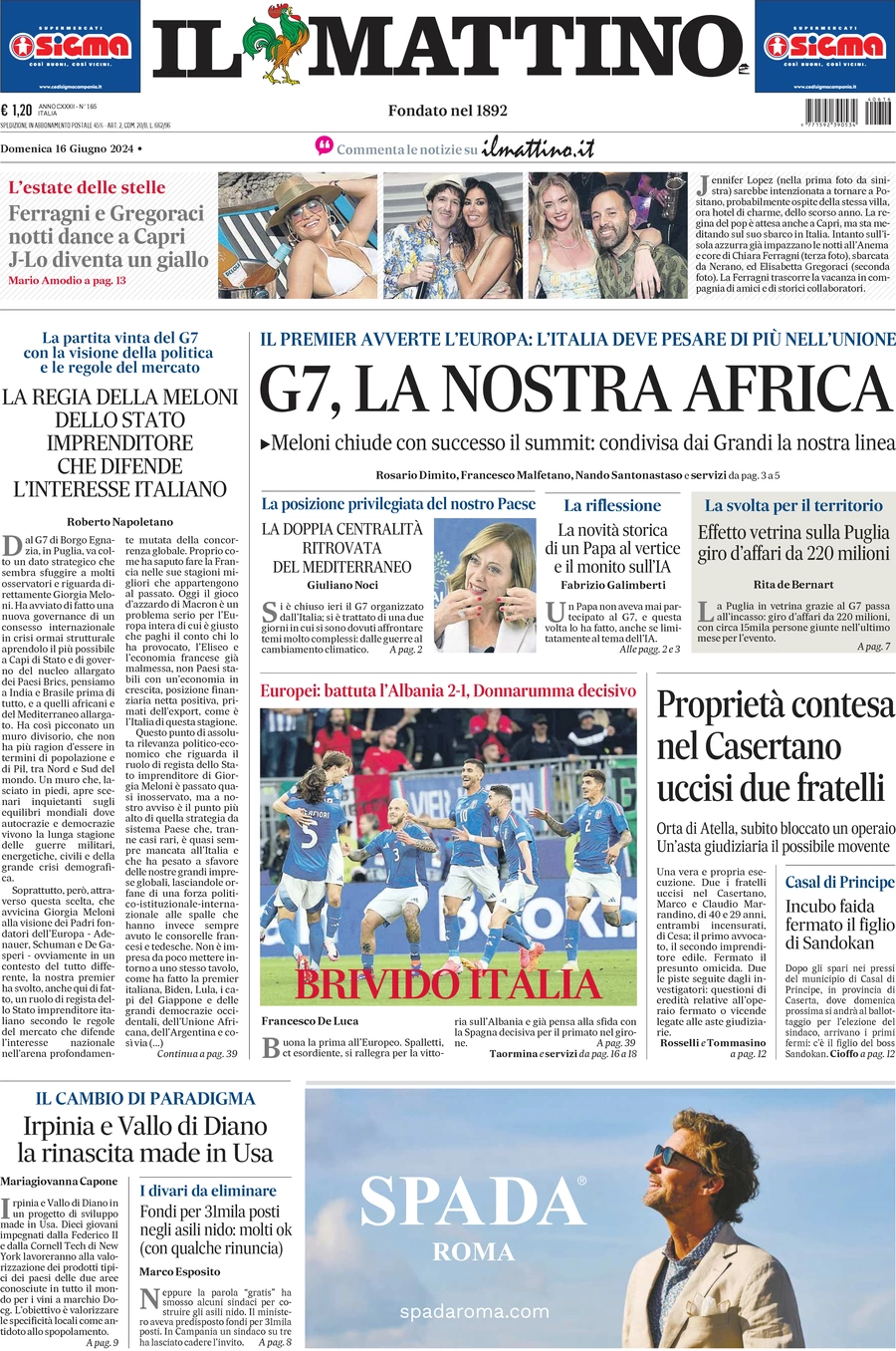 anteprima della prima pagina di il-mattino del 16/06/2024