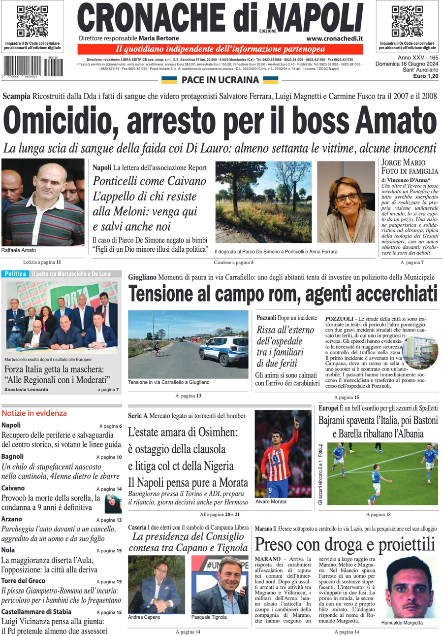 anteprima della prima pagina di cronache-di-napoli del 16/06/2024