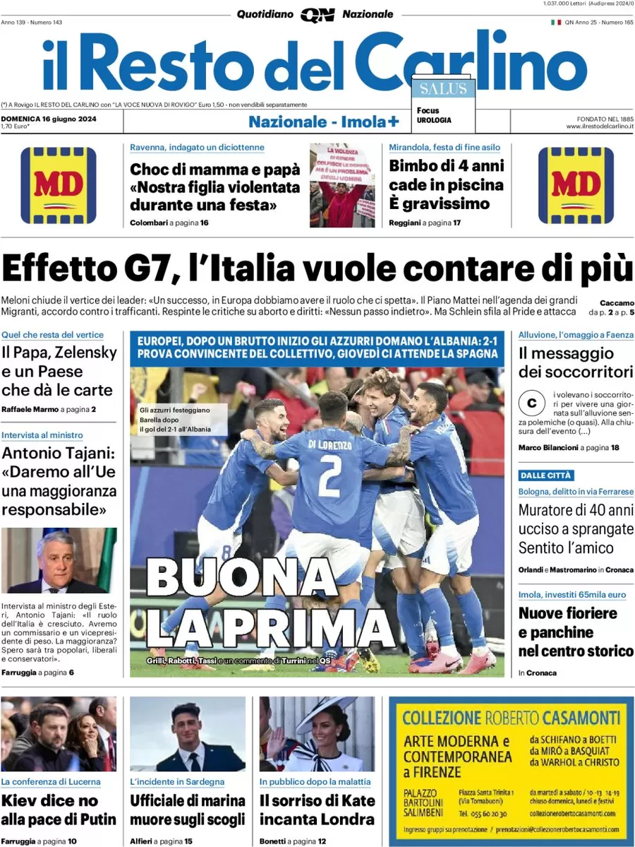 anteprima della prima pagina di il-resto-del-carlino del 16/06/2024