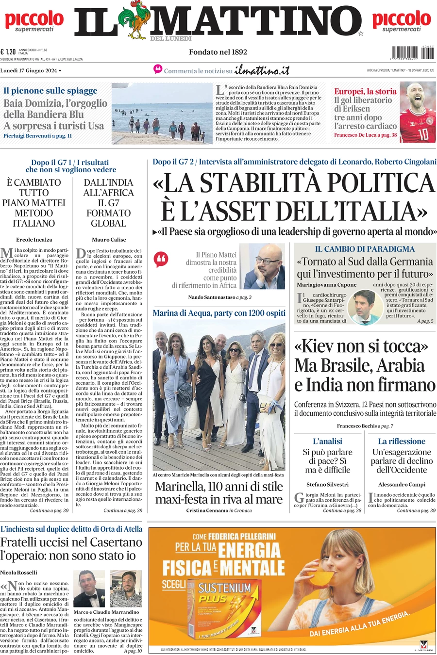 anteprima della prima pagina di il-mattino del 17/06/2024