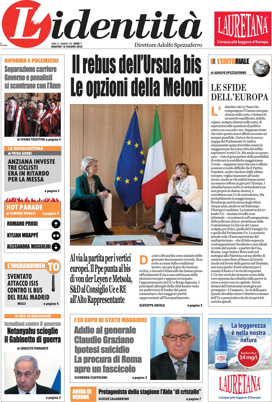 anteprima della prima pagina di lidentit del 17/06/2024