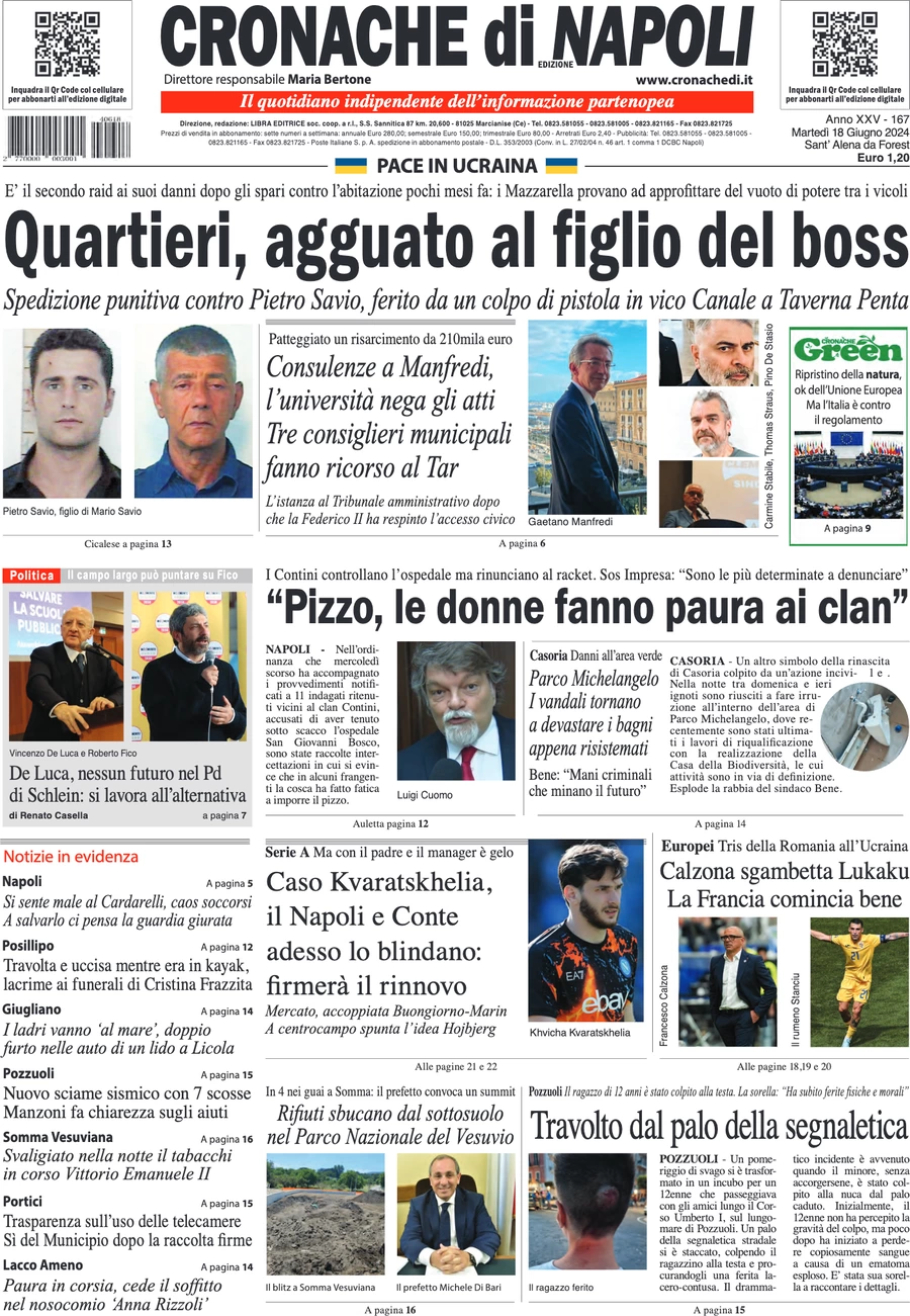 anteprima della prima pagina di cronache-di-napoli del 18/06/2024