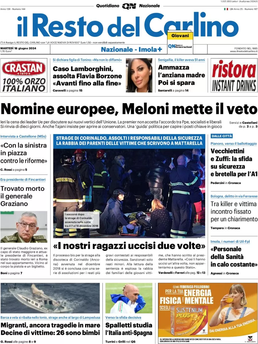 anteprima della prima pagina di il-resto-del-carlino del 18/06/2024