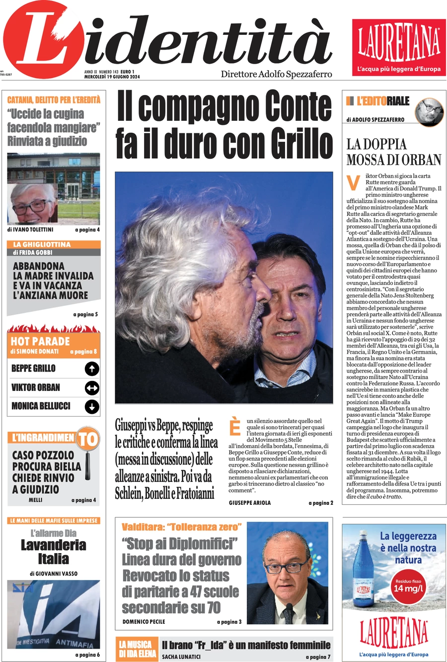 anteprima della prima pagina di lidentit del 18/06/2024