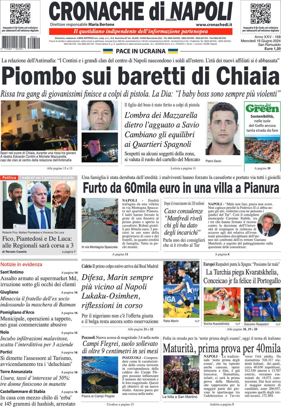 anteprima della prima pagina di cronache-di-napoli del 19/06/2024