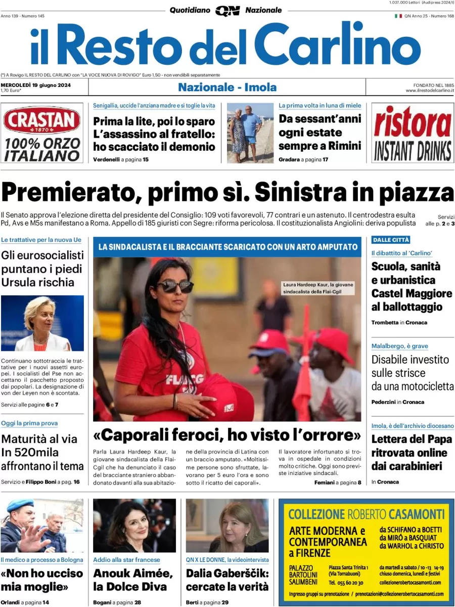 anteprima della prima pagina di il-resto-del-carlino del 19/06/2024