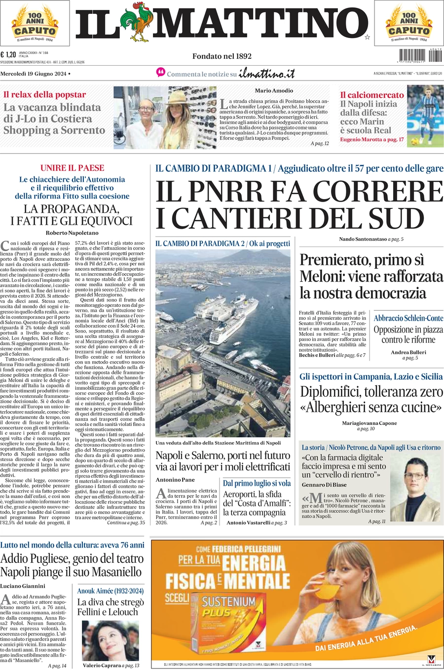 anteprima della prima pagina di il-mattino del 19/06/2024