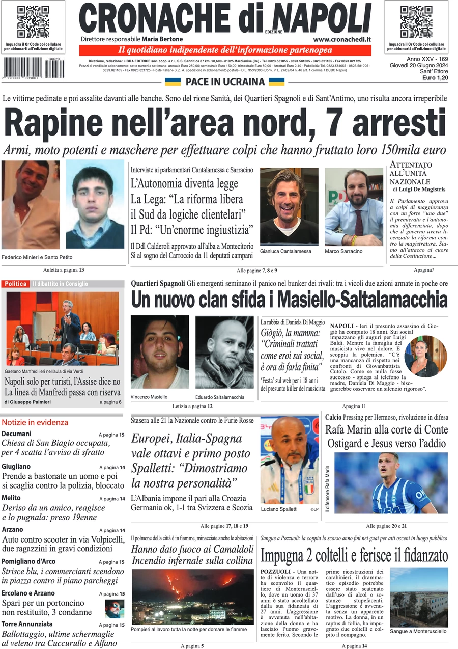 anteprima della prima pagina di cronache-di-napoli del 20/06/2024