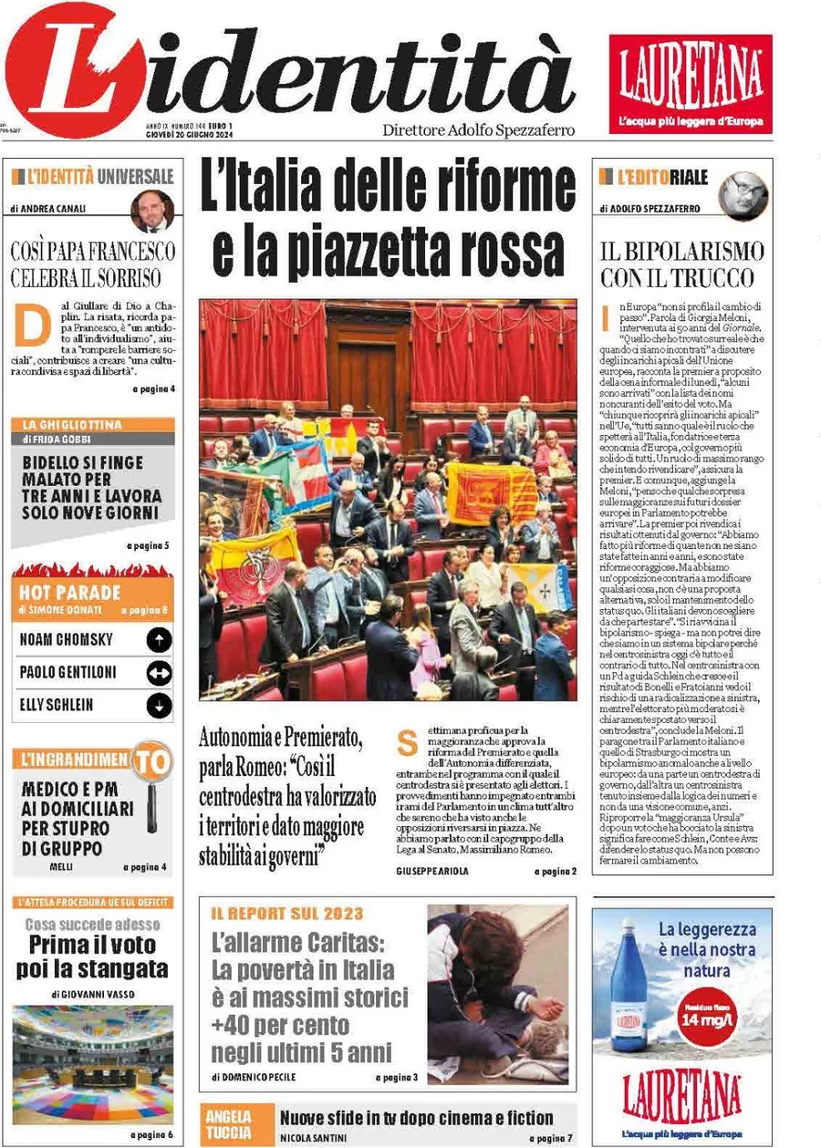 anteprima della prima pagina di lidentit del 20/06/2024