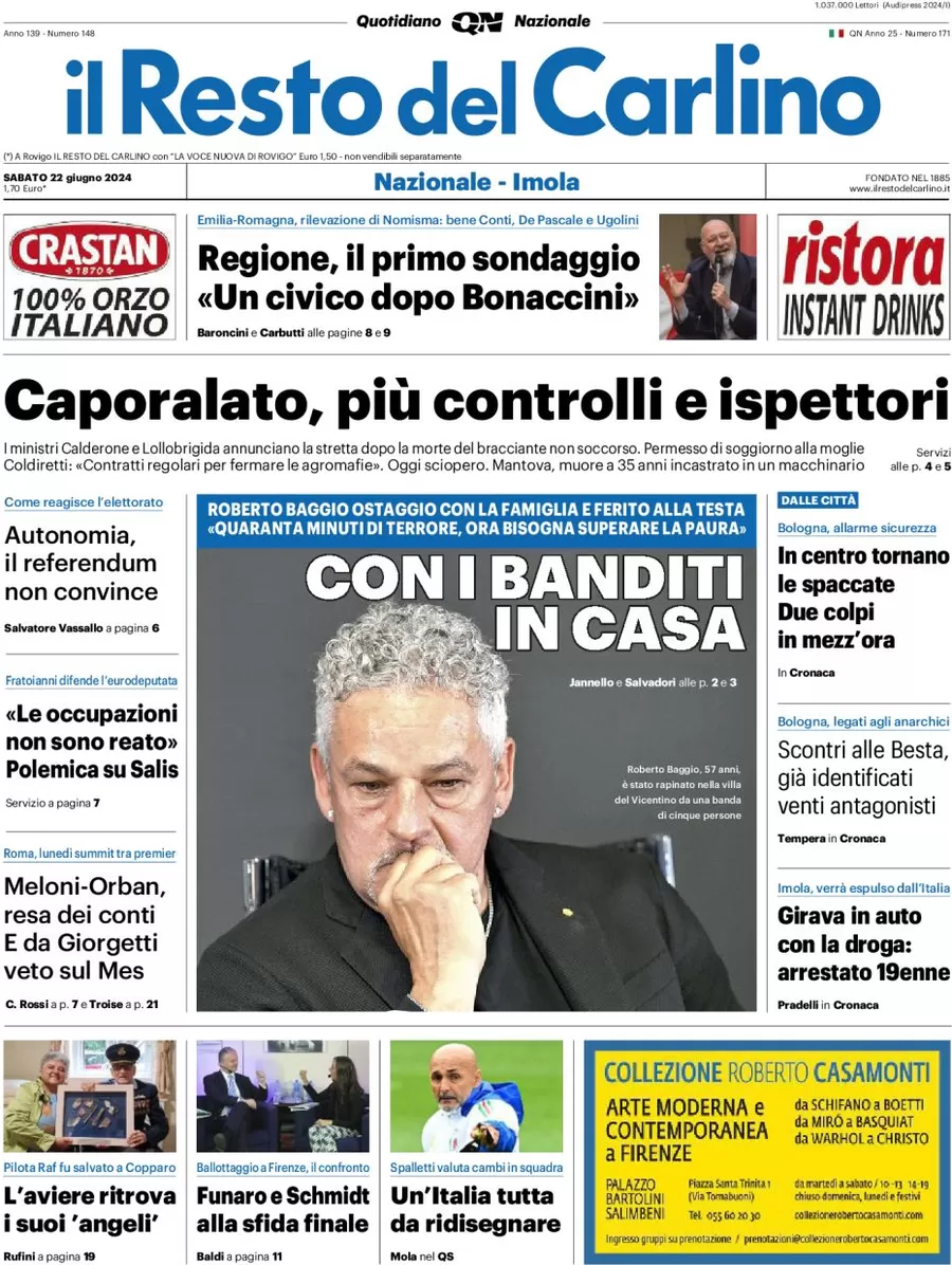 anteprima della prima pagina di il-resto-del-carlino del 22/06/2024