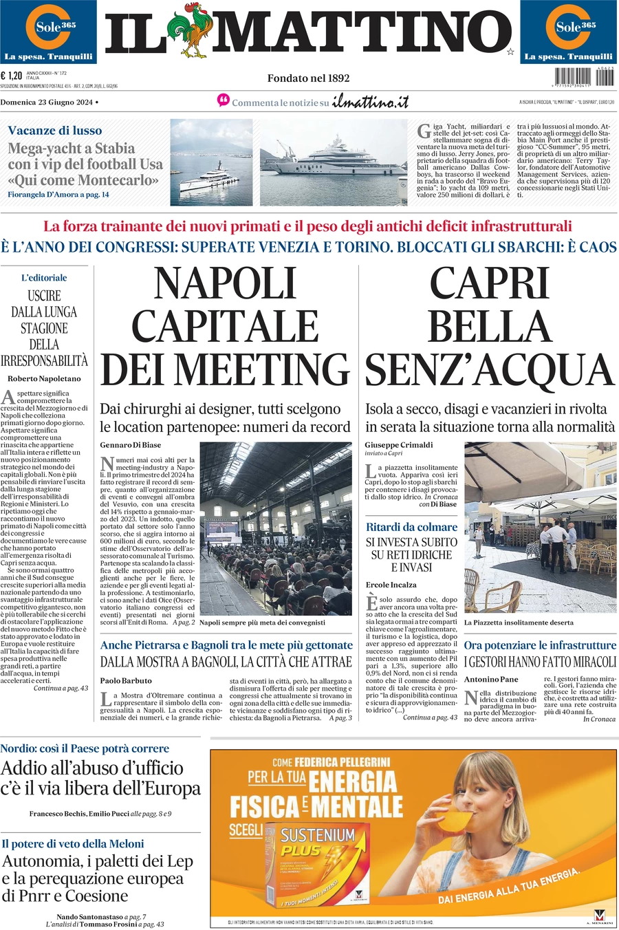 anteprima della prima pagina di il-mattino del 23/06/2024