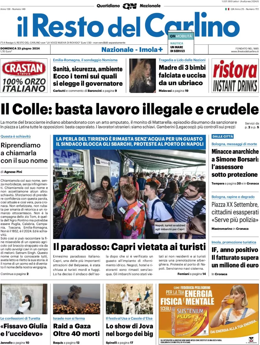 anteprima della prima pagina di il-resto-del-carlino del 23/06/2024