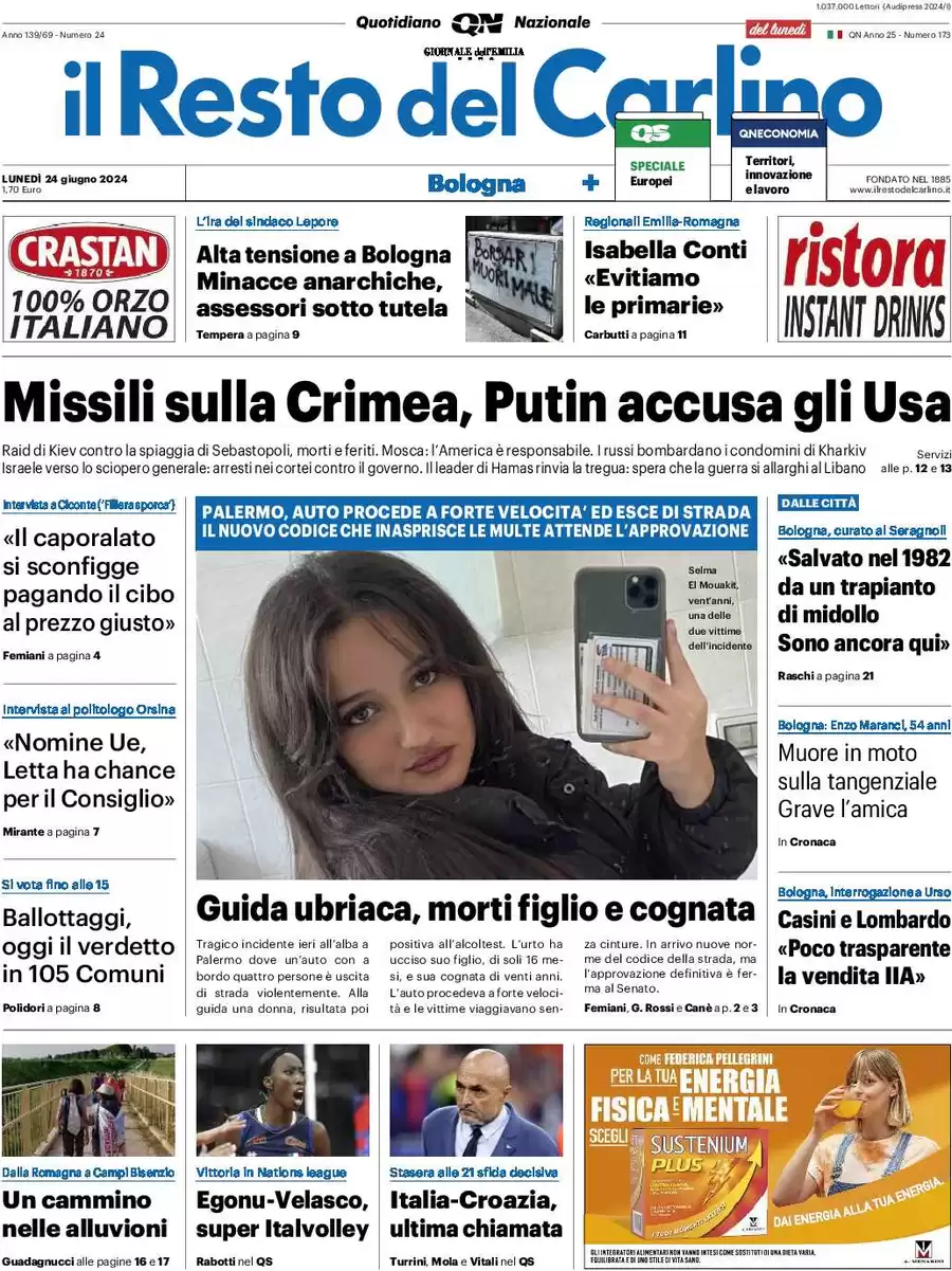 anteprima della prima pagina di il-resto-del-carlino del 24/06/2024