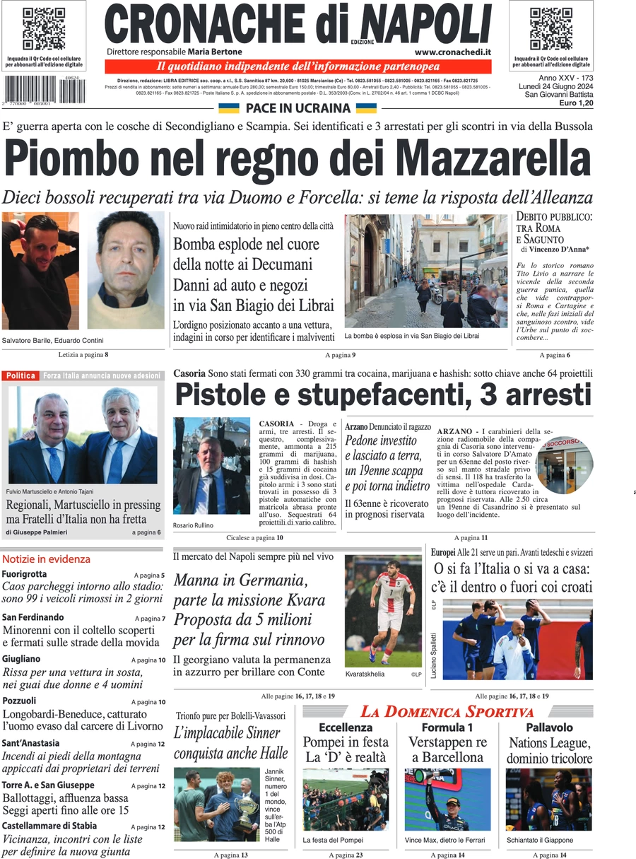 anteprima della prima pagina di cronache-di-napoli del 24/06/2024