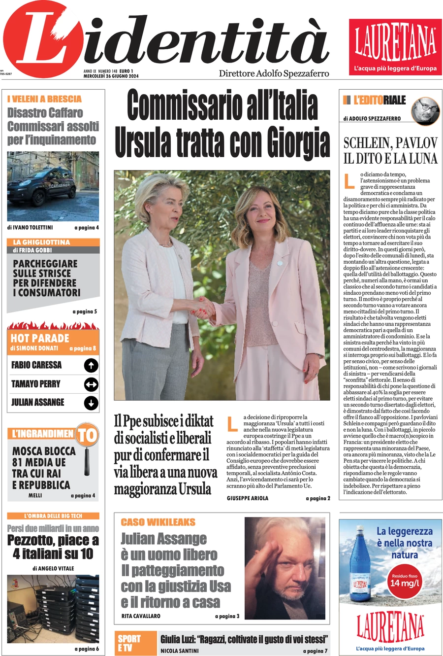 anteprima della prima pagina di lidentit del 25/06/2024