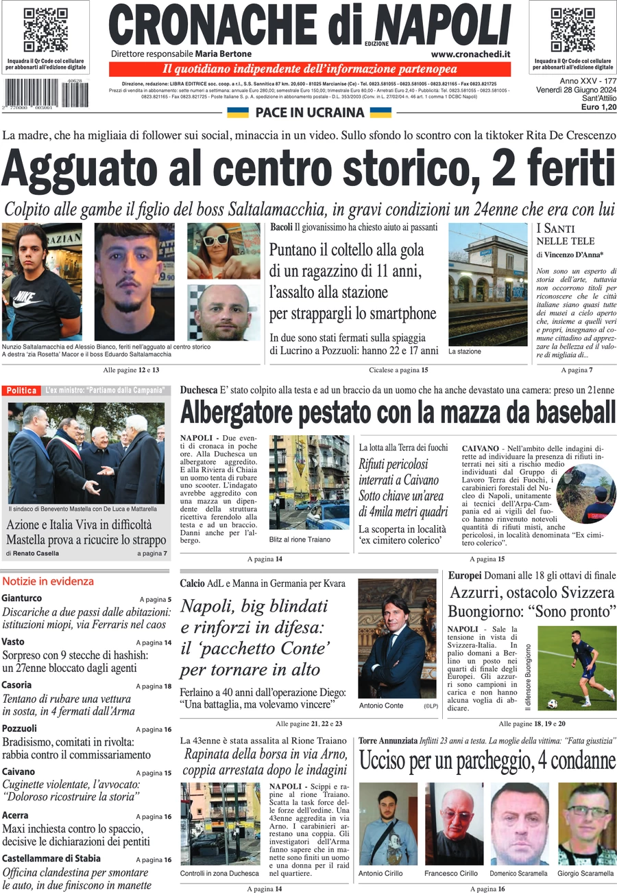 anteprima della prima pagina di cronache-di-napoli del 28/06/2024