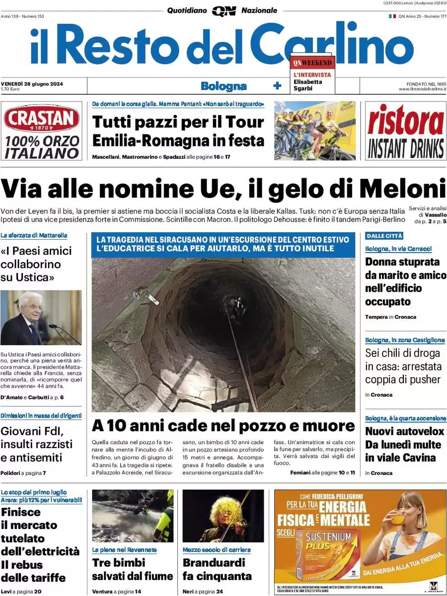 anteprima della prima pagina di il-resto-del-carlino del 28/06/2024