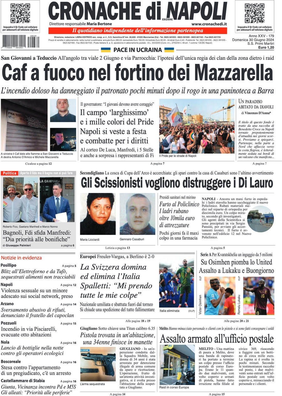 anteprima della prima pagina di cronache-di-napoli del 30/06/2024