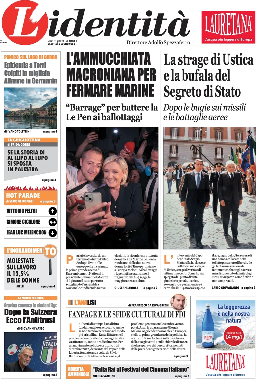 anteprima della prima pagina di lidentit del 01/07/2024