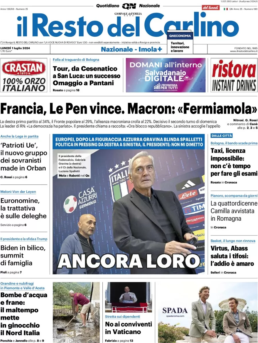 anteprima della prima pagina di il-resto-del-carlino del 01/07/2024