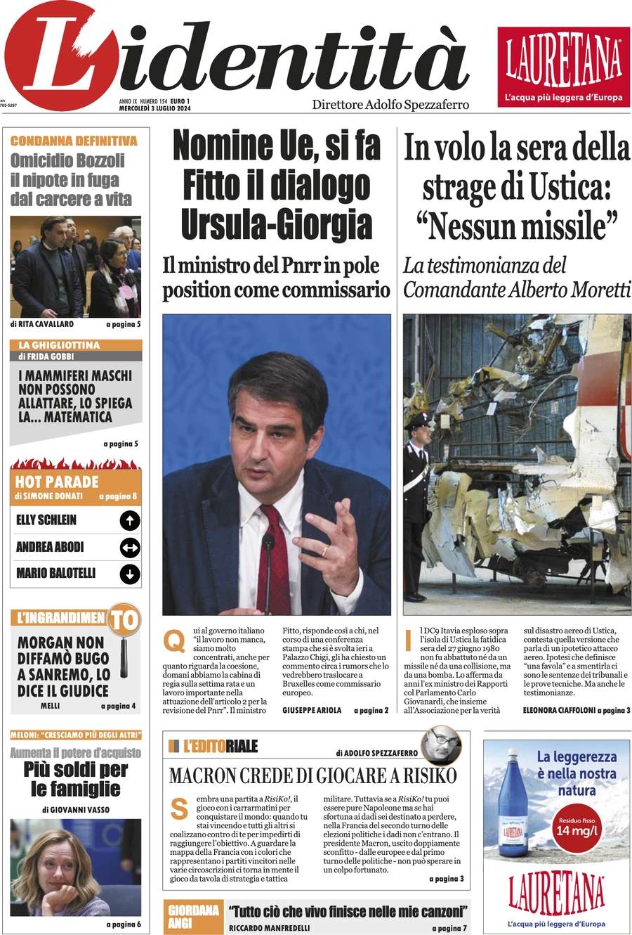 anteprima della prima pagina di lidentit del 02/07/2024