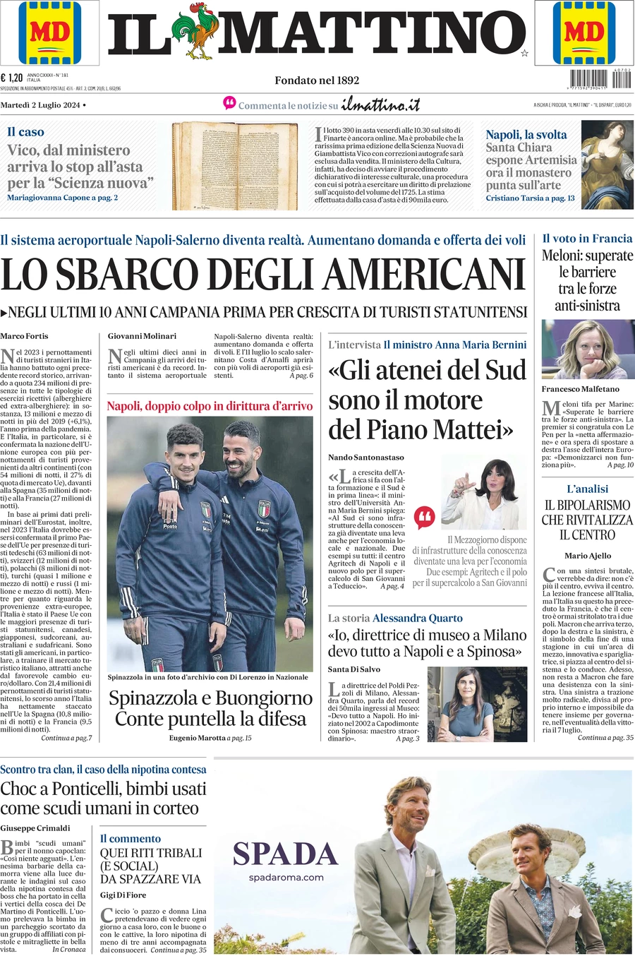 anteprima della prima pagina di il-mattino del 02/07/2024