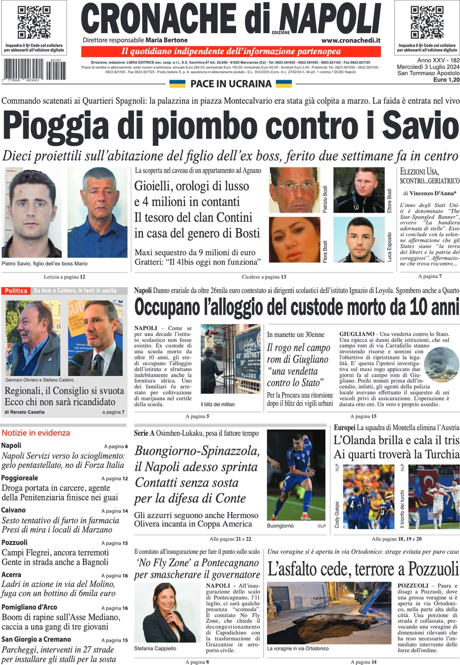 anteprima della prima pagina di cronache-di-napoli del 03/07/2024